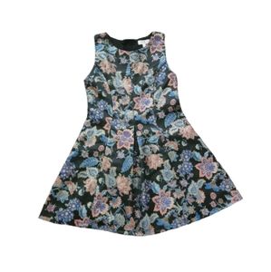 GB GIRL'S FIT AND FLARE FLORAL DRESS WITH GOLD METALLIC DETAIL SZ 10